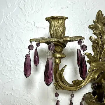 Vintage Glo-Mar Artworks Candelabra Sconce with Amethyst Glass Drops