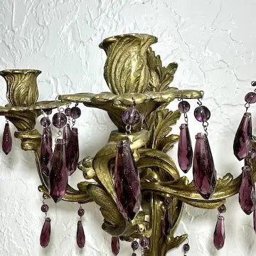 Vintage Glo-Mar Artworks Candelabra Sconce with Amethyst Glass Drops