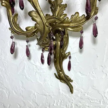 Vintage Glo-Mar Artworks Candelabra Sconce with Amethyst Glass Drops
