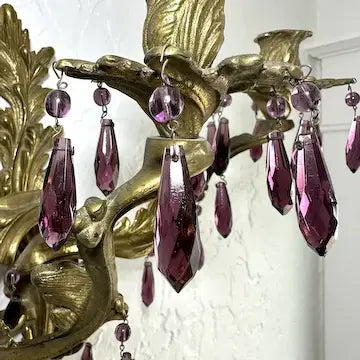 Vintage Glo-Mar Artworks Candelabra Sconce with Amethyst Glass Drops