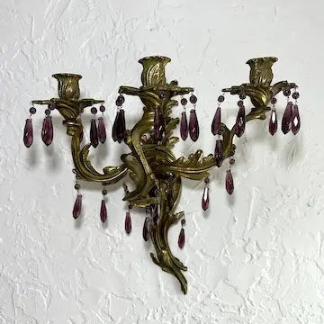 Vintage Glo-Mar Artworks Candelabra Sconce with Amethyst Glass Drops