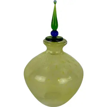 Vintage Hand Blown Art Glass Yellow Perfume Bottle