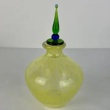 Vintage Hand Blown Art Glass Yellow Perfume Bottle