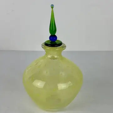 Vintage Hand Blown Art Glass Yellow Perfume Bottle
