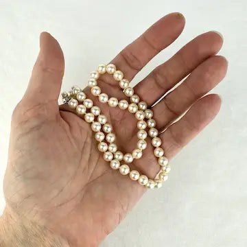 Vintage Hand Knotted Pearl Choker Necklace with 14k Gold Clasp