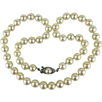 Vintage Hand Knotted Pearl Choker Necklace with 14k Gold Clasp