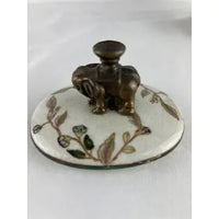 Vintage Handpainted Chinese Export Jar with Brass Base and Finial signed Hua Rong Tang Zhi