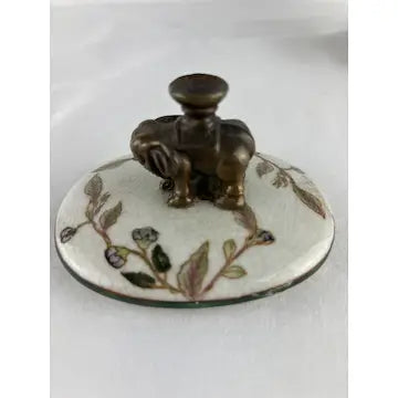 Vintage Handpainted Chinese Export Jar with Brass Base and Finial signed Hua Rong Tang Zhi