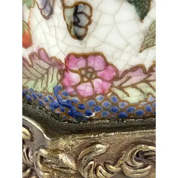 Vintage Handpainted Chinese Export Jar with Brass Base and Finial signed Hua Rong Tang Zhi