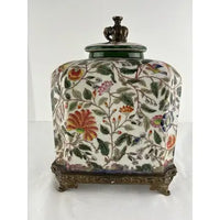 Vintage Handpainted Chinese Export Jar with Brass Base and Finial signed Hua Rong Tang Zhi