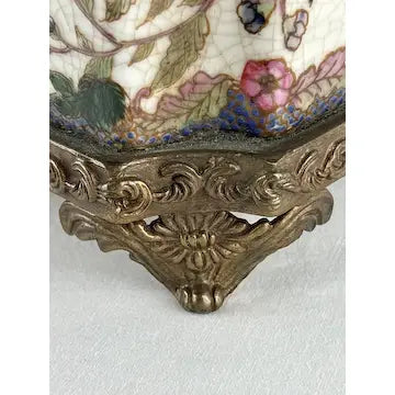 Vintage Handpainted Chinese Export Jar with Brass Base and Finial signed Hua Rong Tang Zhi