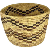 Vintage Handwoven Native American Pima Basket with Zig zag Pattern