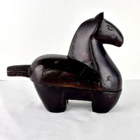 Vintage Japanese Carved Wood Horse Inkpot