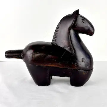 Vintage Japanese Carved Wood Horse Inkpot