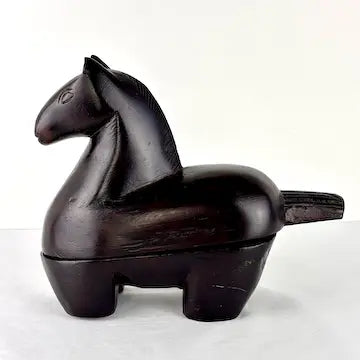 Vintage Japanese Carved Wood Horse Inkpot