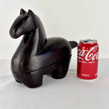 Vintage Japanese Carved Wood Horse Inkpot