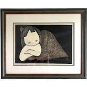 Vintage Japanese Woodcut Kaoru Kawano Girl in a Shell