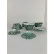 Vintage Jingdezhen Factory Famille Verte porcelain Teapot with Bowls