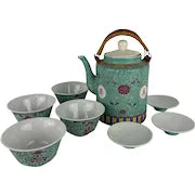 Vintage Jingdezhen Factory Famille Verte porcelain Teapot with Bowls