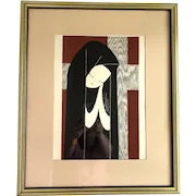 Vintage Kaoru Kawano Woodcut Girl Praying