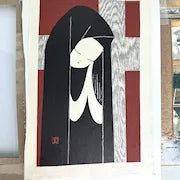 Vintage Kaoru Kawano Woodcut Girl Praying