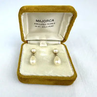 Vintage Majorca Pearl Drop Earrings with 14k Gold Posts
