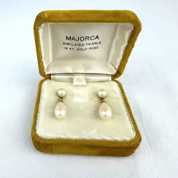 Vintage Majorca Pearl Drop Earrings with 14k Gold Posts