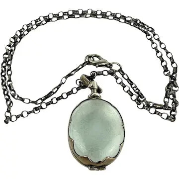 Vintage Mexican Sterling Silver Glass Locket Necklace