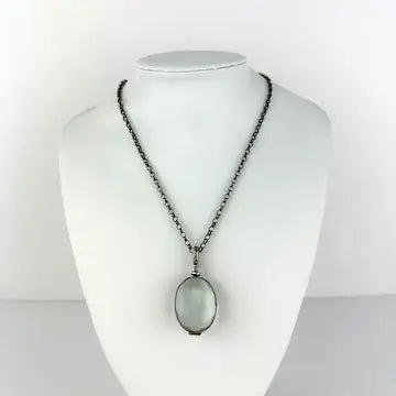 Vintage Mexican Sterling Silver Glass Locket Necklace