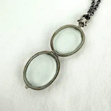 Vintage Mexican Sterling Silver Glass Locket Necklace