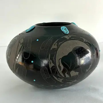 Vintage Native American Blackware Pottery by Norman Red Star Wi-Cahpe-Luza