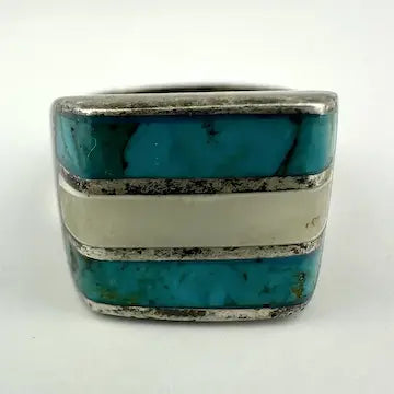 Vintage Native American Turquoise and Mother of Pearl Ring Size 9