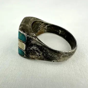 Vintage Native American Turquoise and Mother of Pearl Ring Size 9