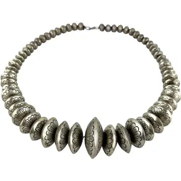 Vintage Navajo Silver Graduated Disc Necklace