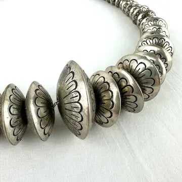 Vintage Navajo Silver Graduated Disc Necklace