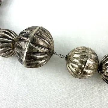 Vintage Navajo Silver Hogan Bead Necklace