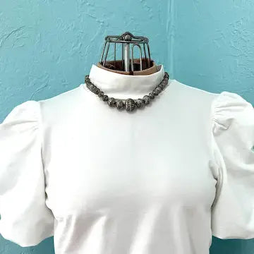 Vintage Navajo Silver Hogan Bead Necklace