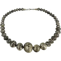 Vintage Navajo Silver Hogan Bead Necklace