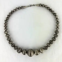 Vintage Navajo Silver Hogan Bead Necklace