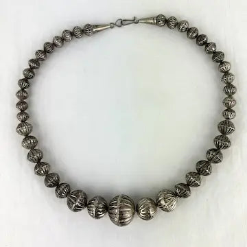 Vintage Navajo Silver Hogan Bead Necklace