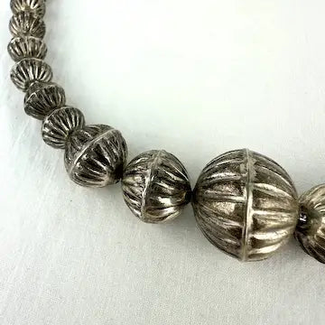 Vintage Navajo Silver Hogan Bead Necklace