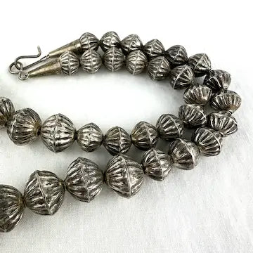 Vintage Navajo Silver Hogan Bead Necklace