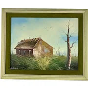 Original Vintage Oil Painting of Barn signed Hammer