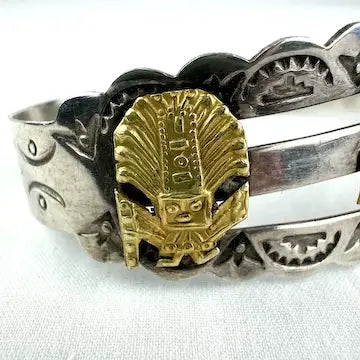 Vintage Peruvian 18k Gold and Silver Cuff Bracelet