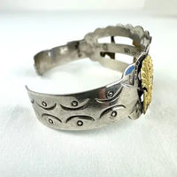 Vintage Peruvian 18k Gold and Silver Cuff Bracelet