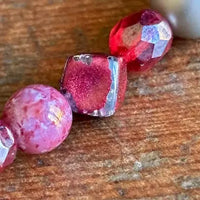 Vintage Pink Glass Lava Bead Aurora Borrealis Necklace and Earring set
