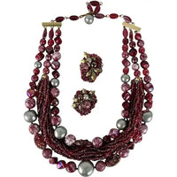 Vintage Pink Glass Lava Bead Aurora Borrealis Necklace and Earring set