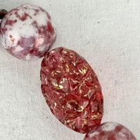 Vintage Pink Glass Lava Bead Aurora Borrealis Necklace and Earring set