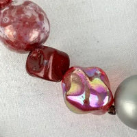 Vintage Pink Glass Lava Bead Aurora Borrealis Necklace and Earring set