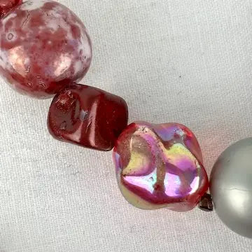 Vintage Pink Glass Lava Bead Aurora Borrealis Necklace and Earring set